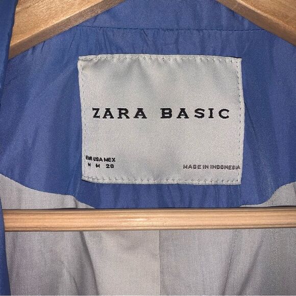Zara Blue Trench Coat Women's Medium Lightweight Short Spring Rain Jacket Summer - Picture 6 of 8